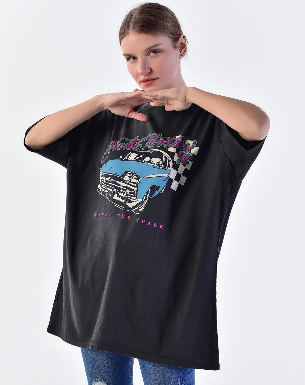 Füme Oversize Baskılı T-shirt P9344 – D5