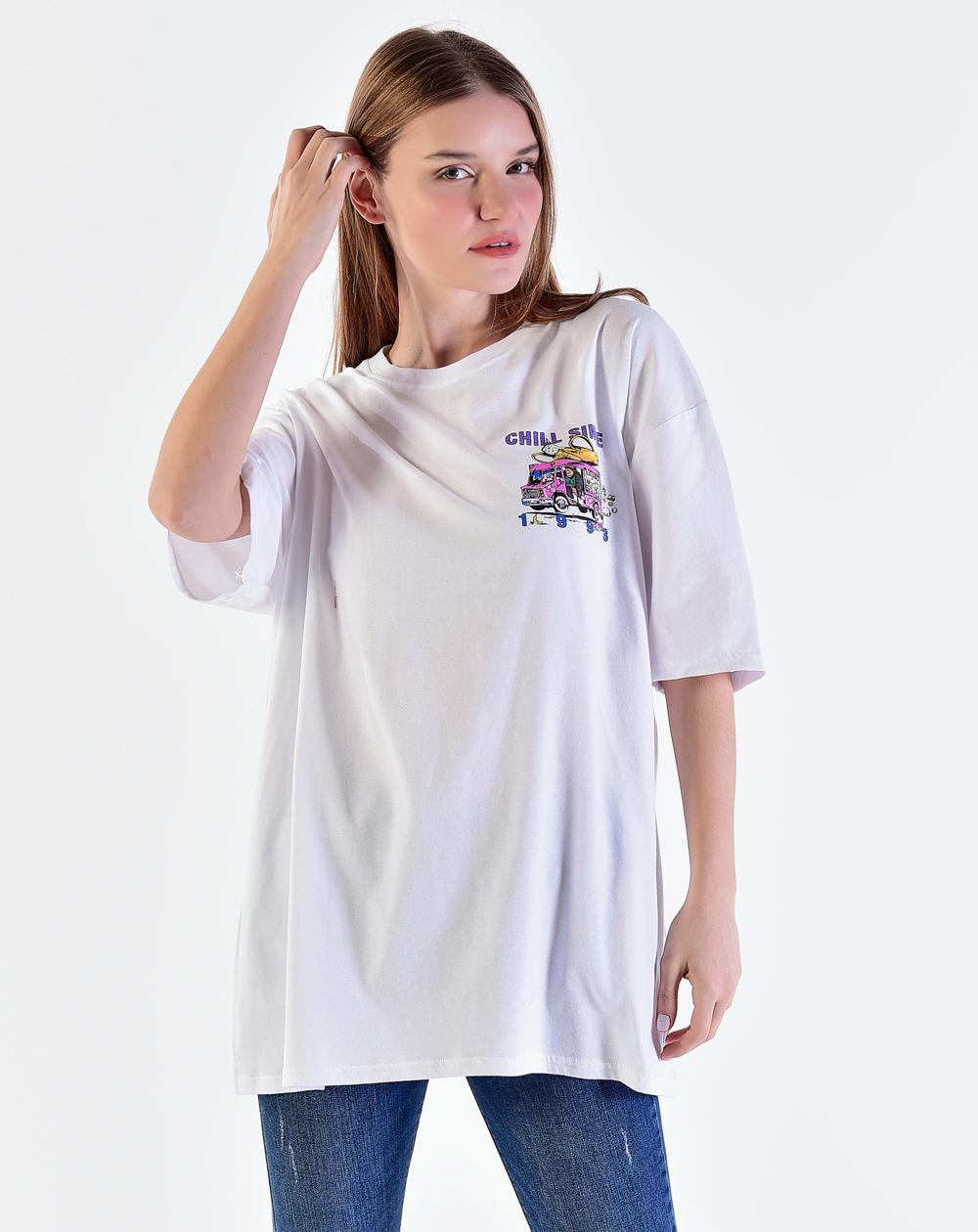 Beyaz Baskılı T-shirt P9353 – B12