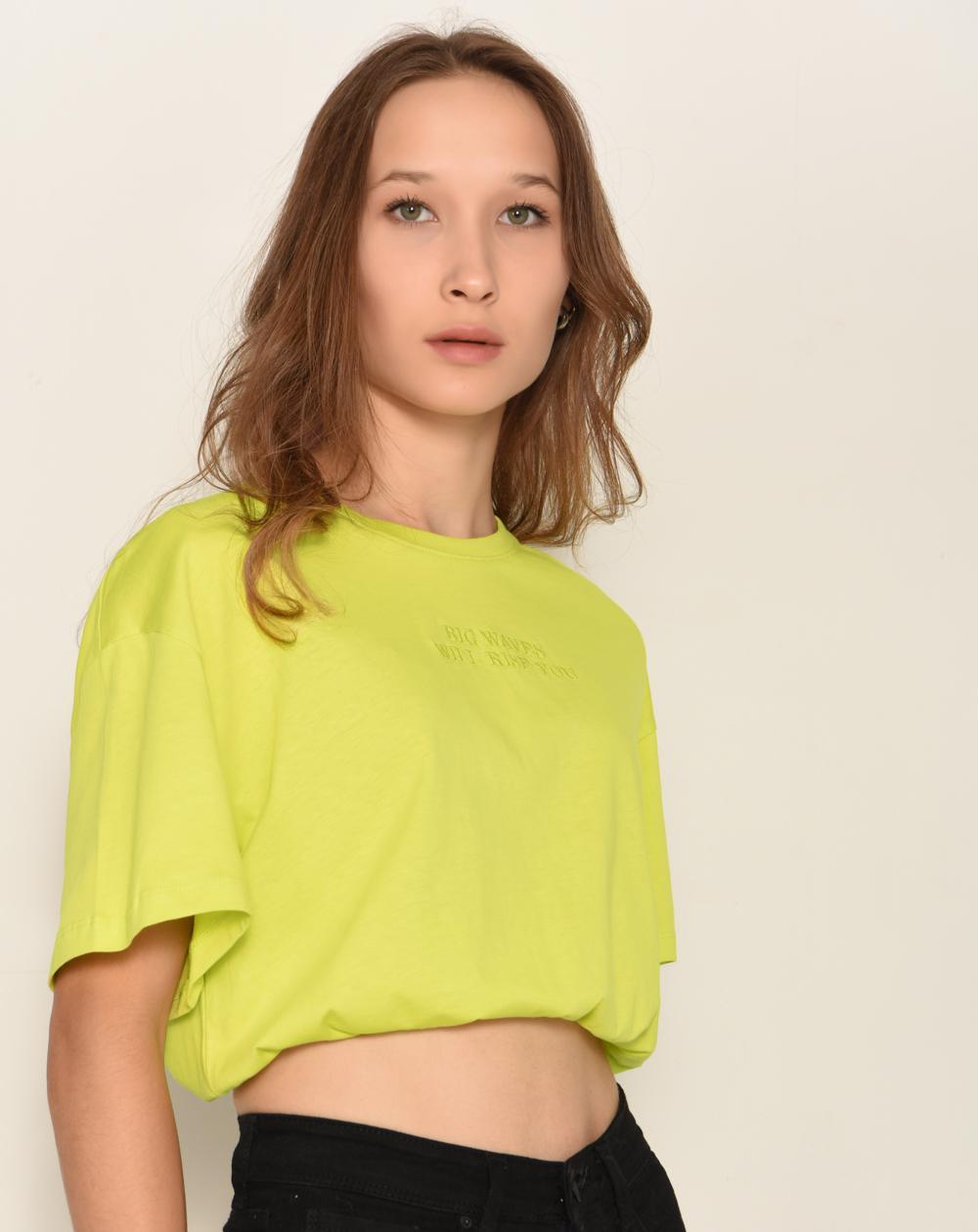 Fıstık Yeşil Yazı Detaylı T-shirt P0959 – DK8