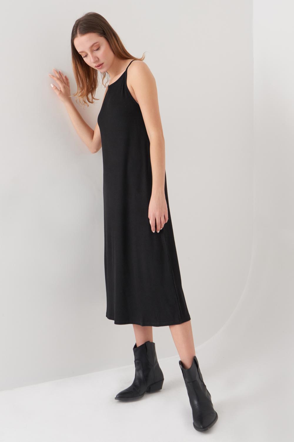 Siyah İnce Askılı Elbise E0999 – E10
