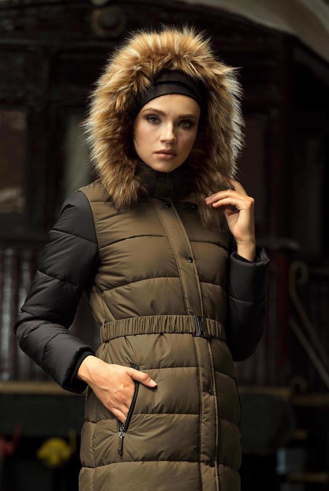 khaki belted puffer coat