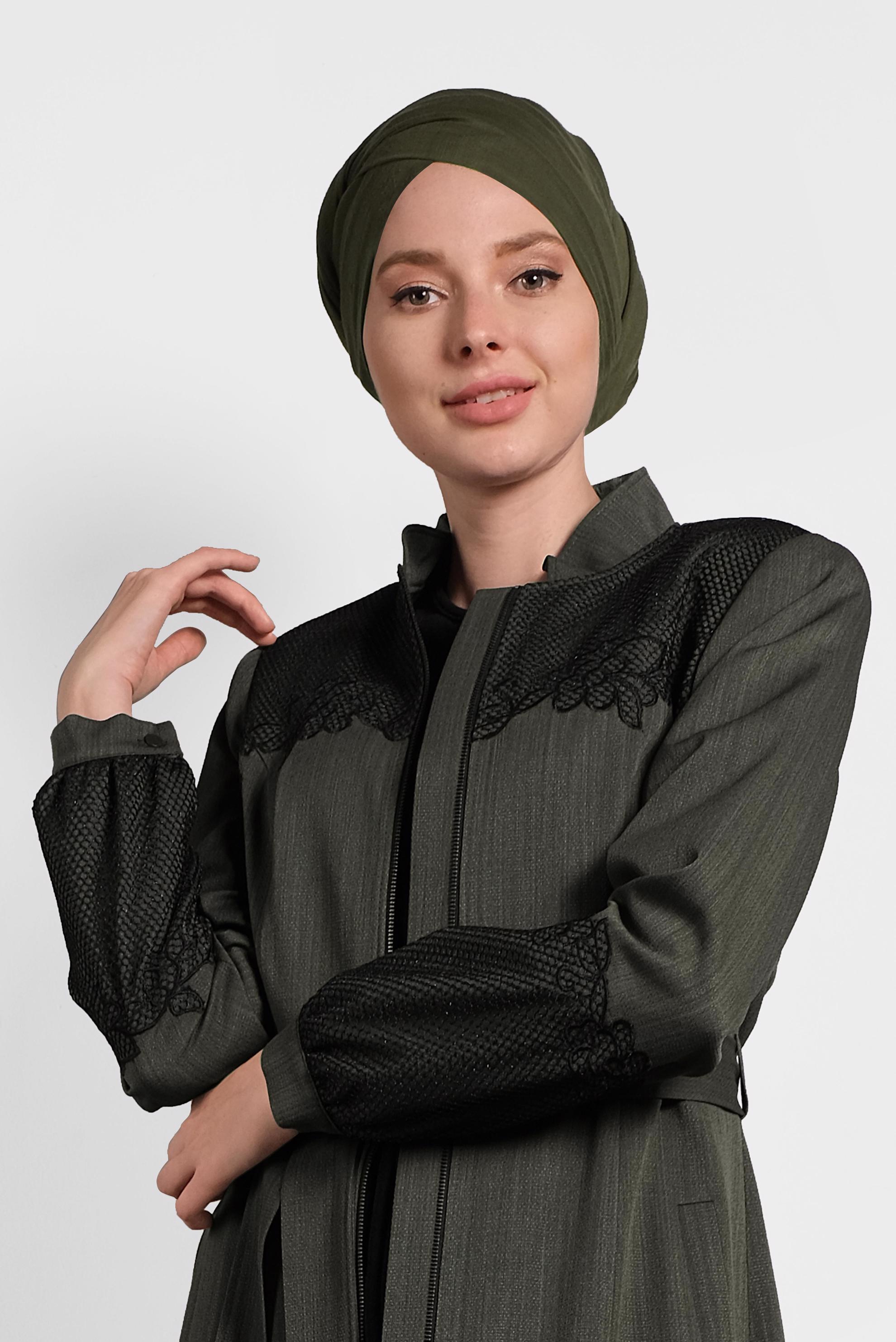 FISHNET DETAILED WOMAN HIJAB TOPCOAT | ALVİNA