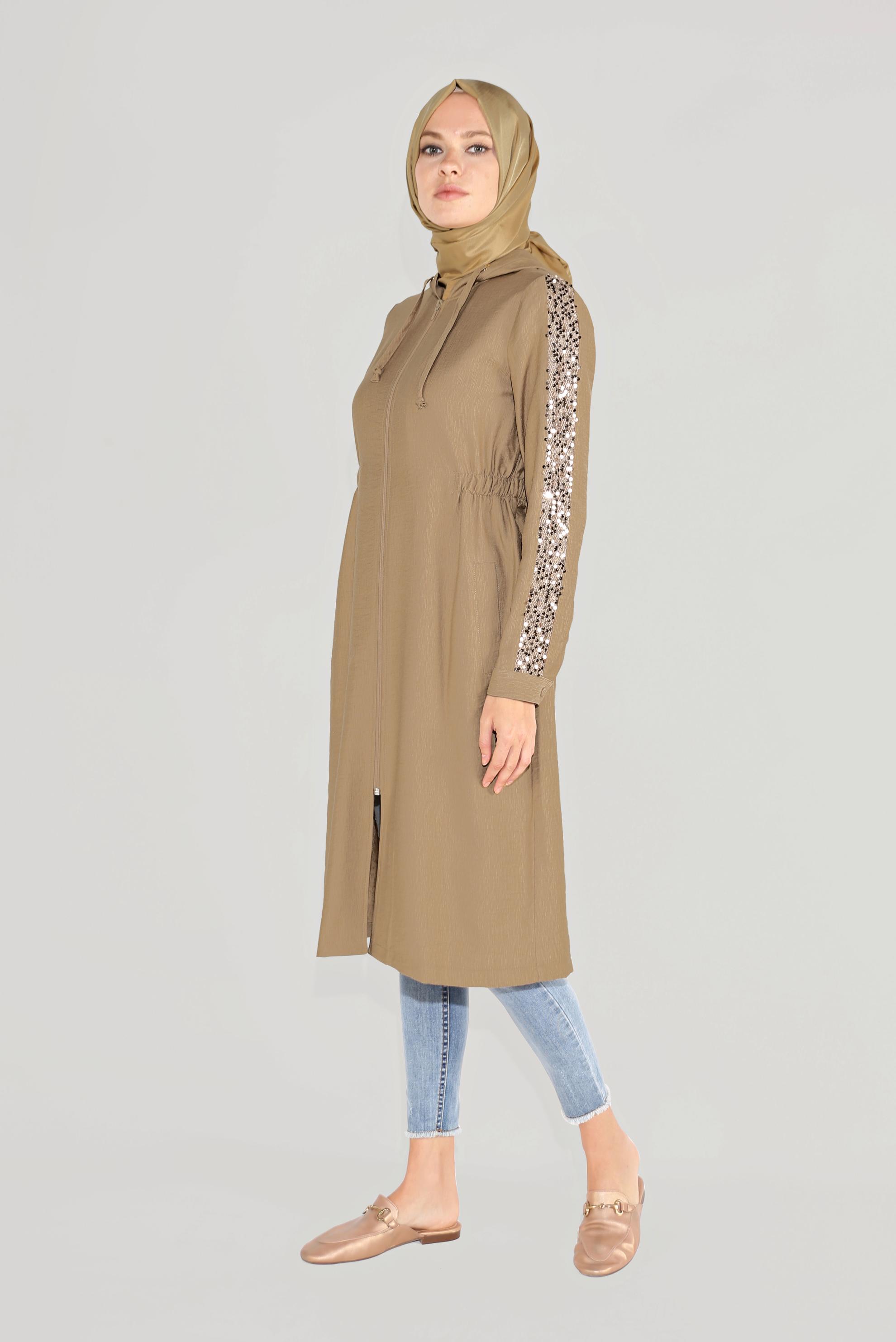 HOODED TUNIC SEQUINS ON ARM WOMEN HIJAB