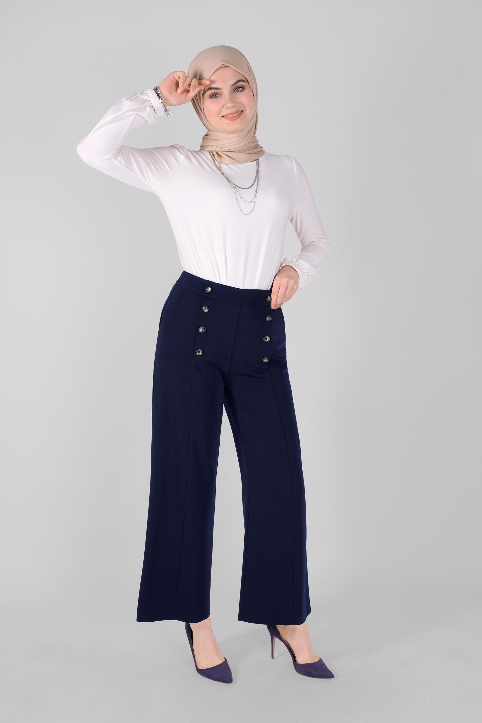 Pantalon taille haute discount boutons