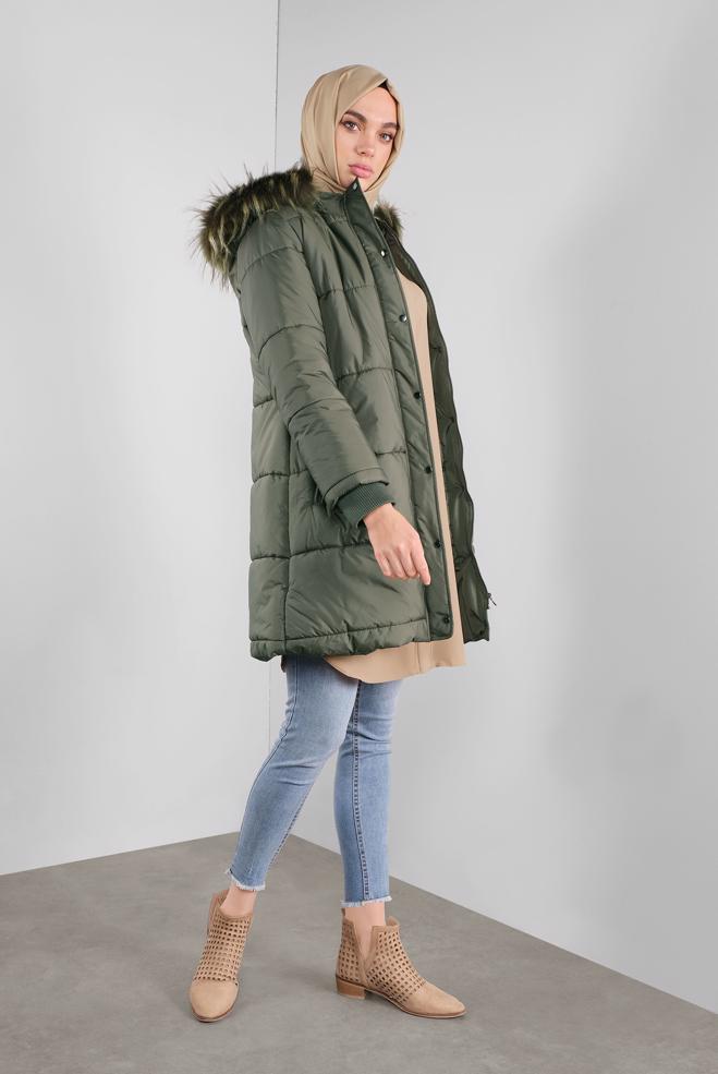 frost free long hooded puffer jacket