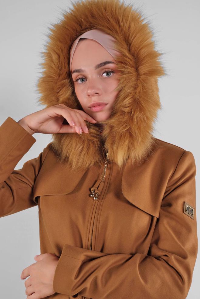 faux fur trim hooded coat