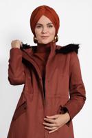 ZIPPED SNAP DETAILED FAUX-FUR-TRIM HOODED COAT 90006