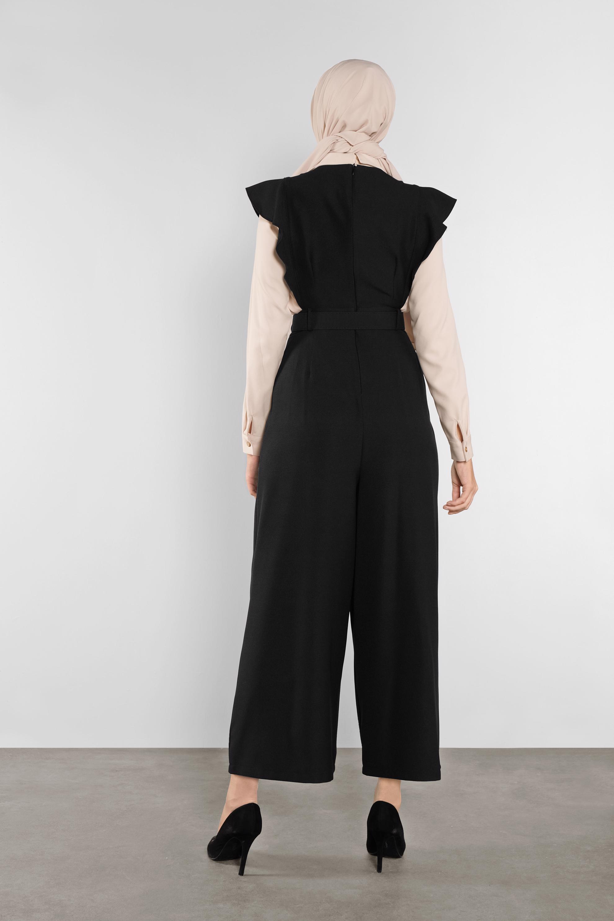 Black ruffle hot sale jumpsuit