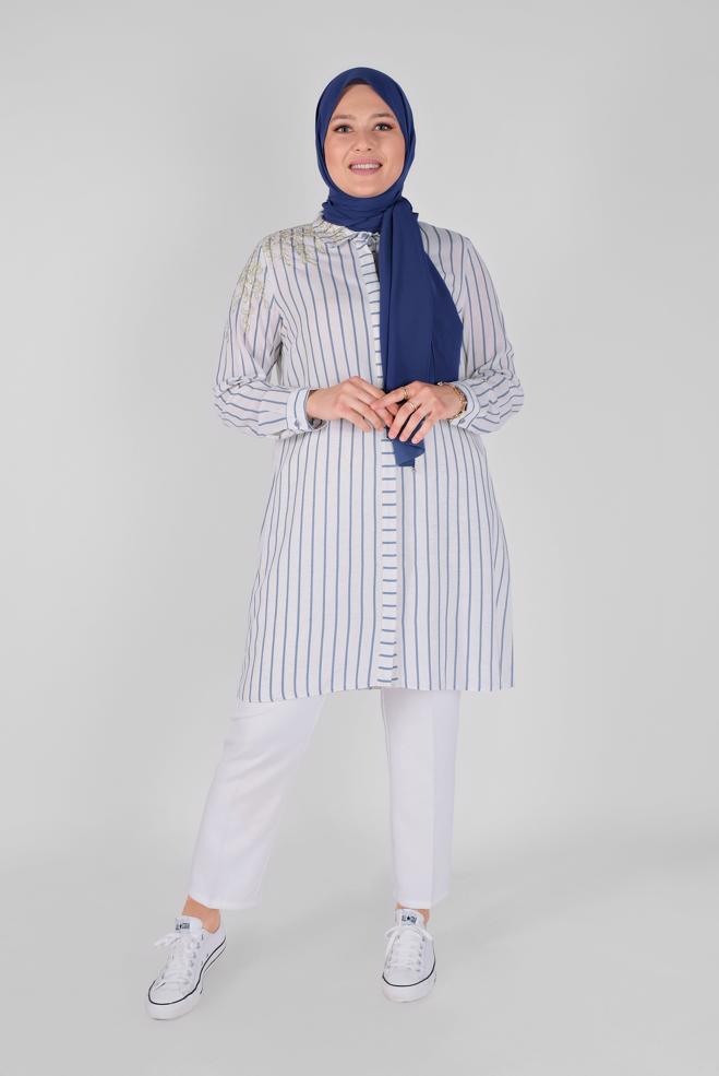 Female Navy blue STRIPED EMBROIDERED TUNIC 40702