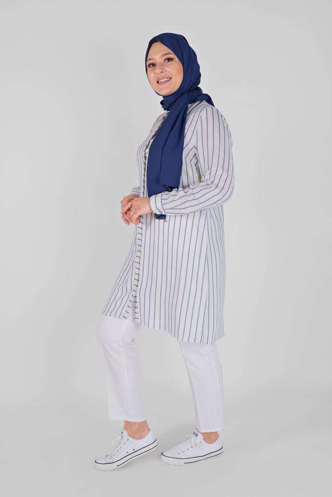 Female Navy blue STRIPED EMBROIDERED TUNIC 40702