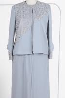 Female SILVER EMBROIDERED SILVERY 3-PIECE SKIRTED SUIT 30023 