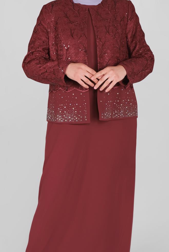 Female claret red SEQUINED LACED 2-PIECE SUIT WITH DRESS 30054