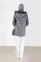 Female Grey FURRY HOODED COAT WITH POCKET 90241 