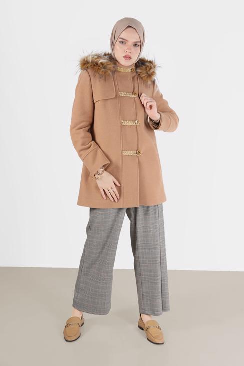 Female  FURRY HOODED COAT WITH POCKET 90241 