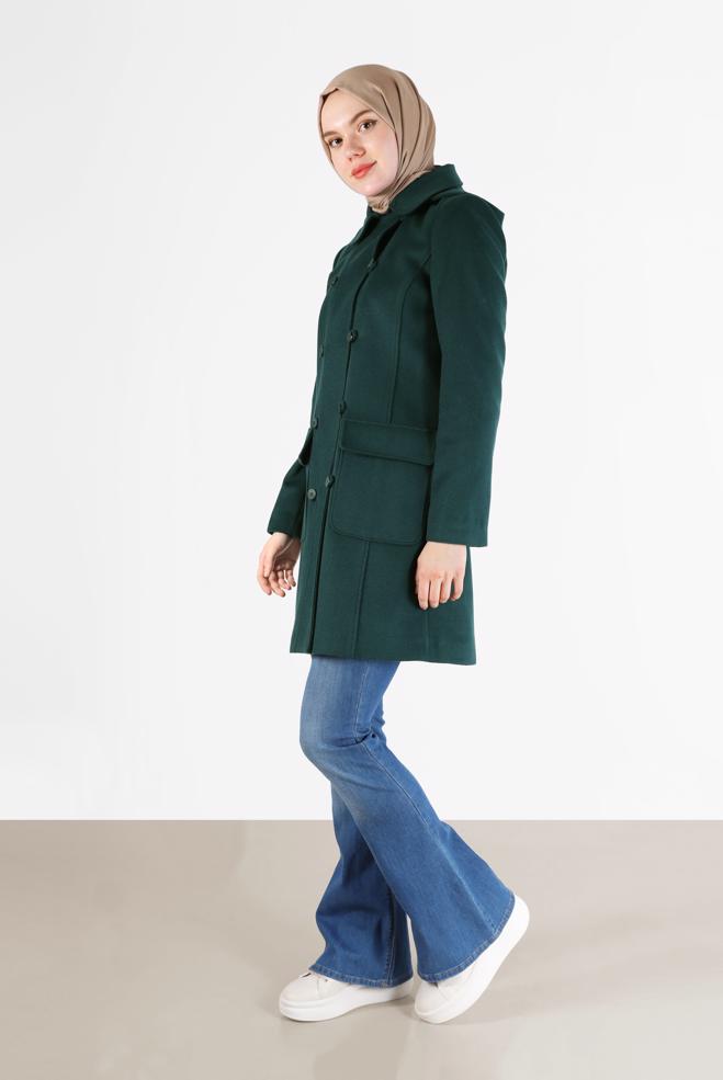Female blue BUTTONED HOODED COAT 90242 
