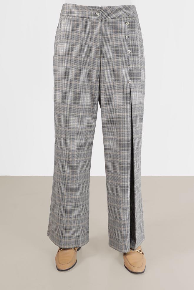 Female yellow BUTTON DETAIL CHECKED TROUSERS 70264 