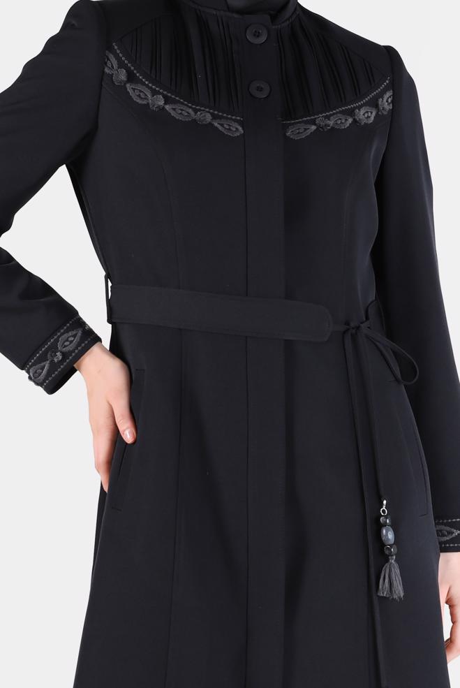 Female black EMBROIDERY DETAIL TOPCOAT 10487 