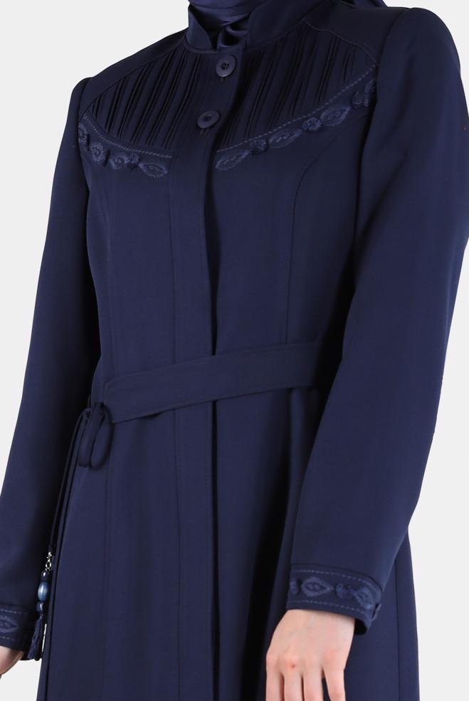 Female Navy blue EMBROIDERY DETAIL TOPCOAT 10487 