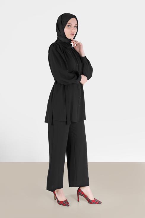 Female  BELTED 2-PIECE CREPE SUIT WITH PANTS 42311 