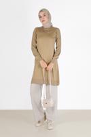 Female beige KNITWEAR TUNIC WITH PATTERNED SLEEVES 42036 