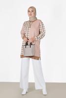 Female coffee CHECKED COLORED KNITWEAR TUNIC 42477 
