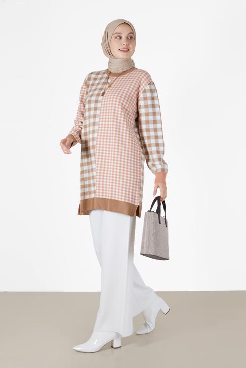 Female  CHECKED COLORED KNITWEAR TUNIC 42477 