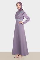 Female purple GEM EMBROIDERED SATIN EVENING DRESS 50257 