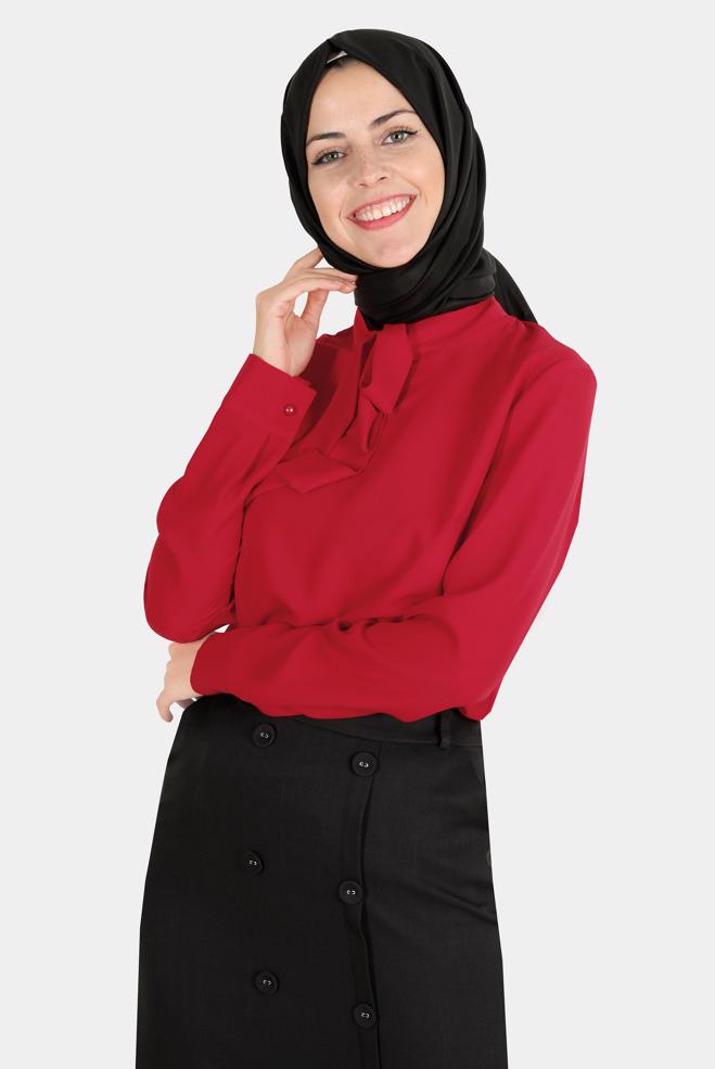 Female red TIED COLLAR BLOUSE 42628-1 