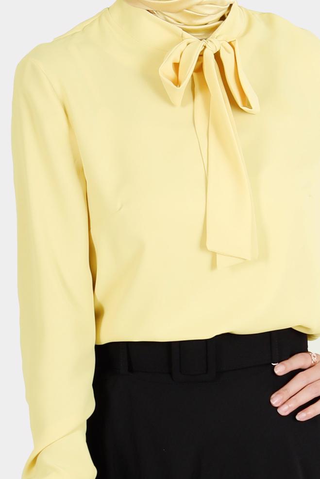 Female yellow TIED COLLAR BLOUSE 42628-1 