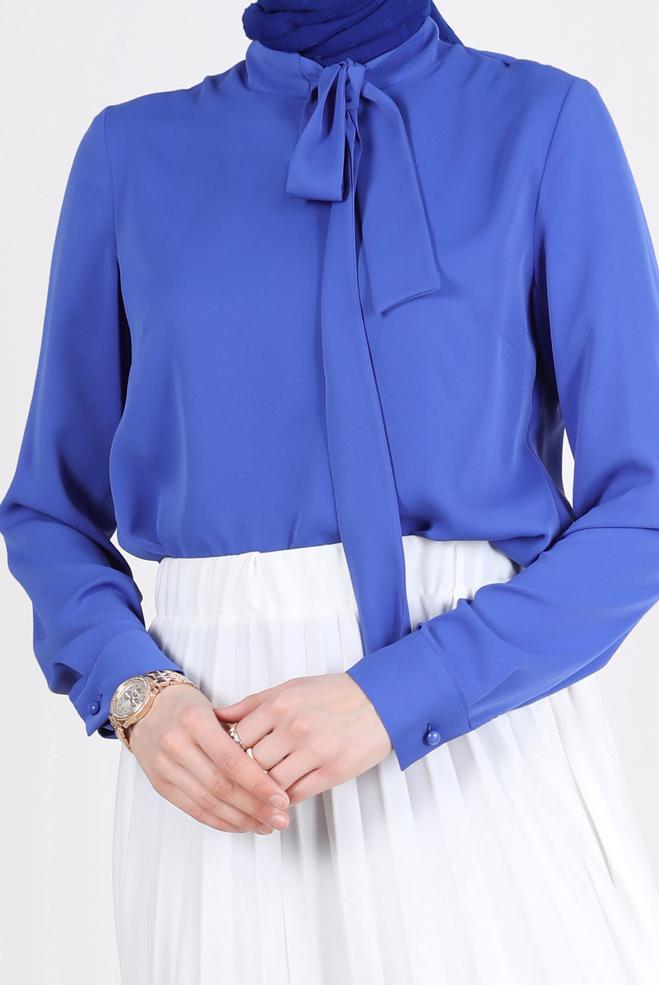 Female Navy blue TIED COLLAR DETAIL BLOUSE 42628 