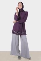 Female purple BELTED BLOUSE WITH LACED HEM 42802 