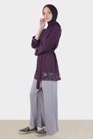Female purple BELTED BLOUSE WITH LACED HEM 42802 