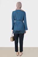 Female Navy blue BELTED BLOUSE WITH LACED HEM 42802 