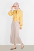 Female yellow TIED COLLAR PATTERNED BLOUSE 42925 