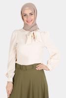 Female beige TIED COLLAR PATTERNED BLOUSE 42925 