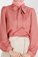 Female pink TIED COLLAR PATTERNED BLOUSE 42925 