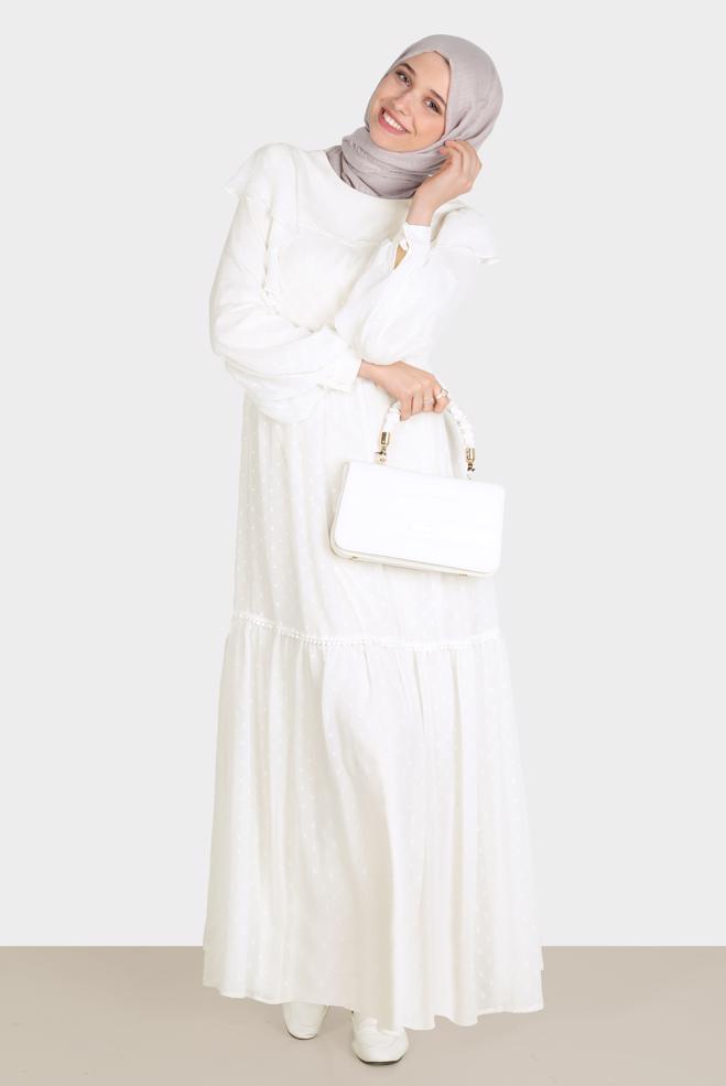 Female white FRILLED POLKA-DOTTED CHIFFON DRESS 42698 