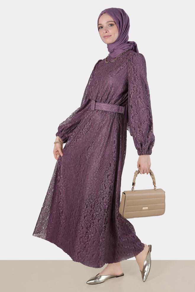 Female purple BELTED LACED DRESS 42814 