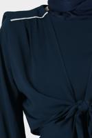 Female Navy blue PADDED TIE DETAIL 2-PIECE SKIRTED SUIT 42519 