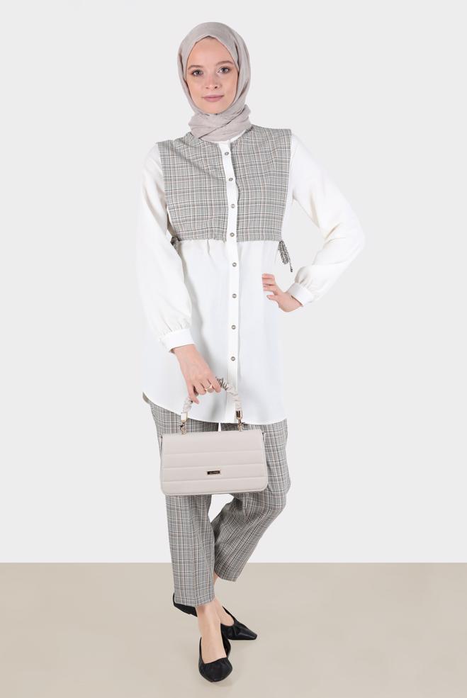 Female green CHECKED 2-PIECE PANTS SUIT 42667 