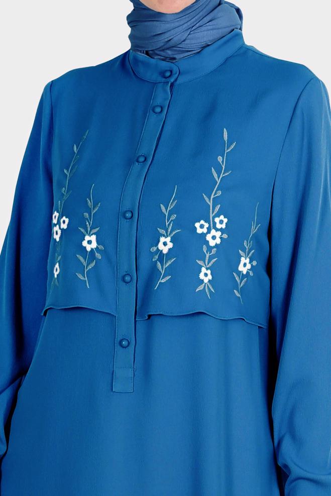 Female Navy blue FLOWER EMBROIDERED BUTTONED TUNIC 42797 