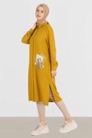 Female yellow SEQUINED EMBROIDERED BUTTONED TUNIC 42879 
