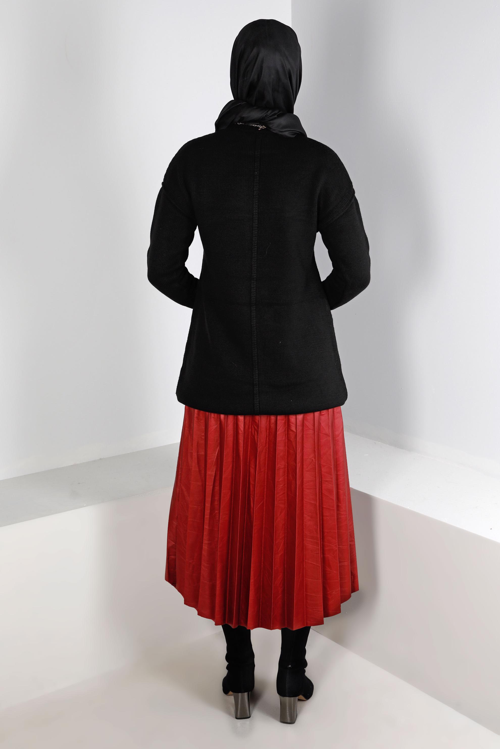 Dark red 2024 leather pleated skirt