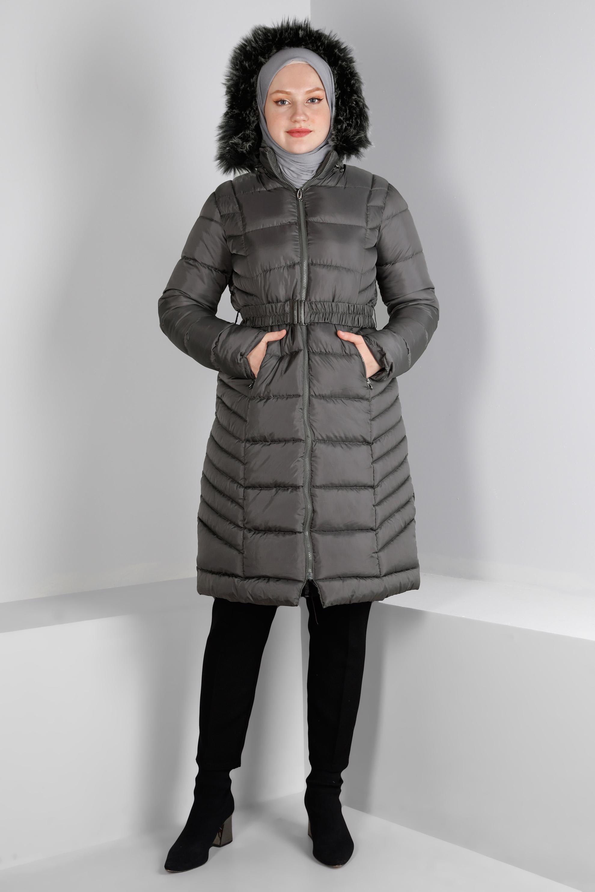 Grey belted hotsell puffer coat