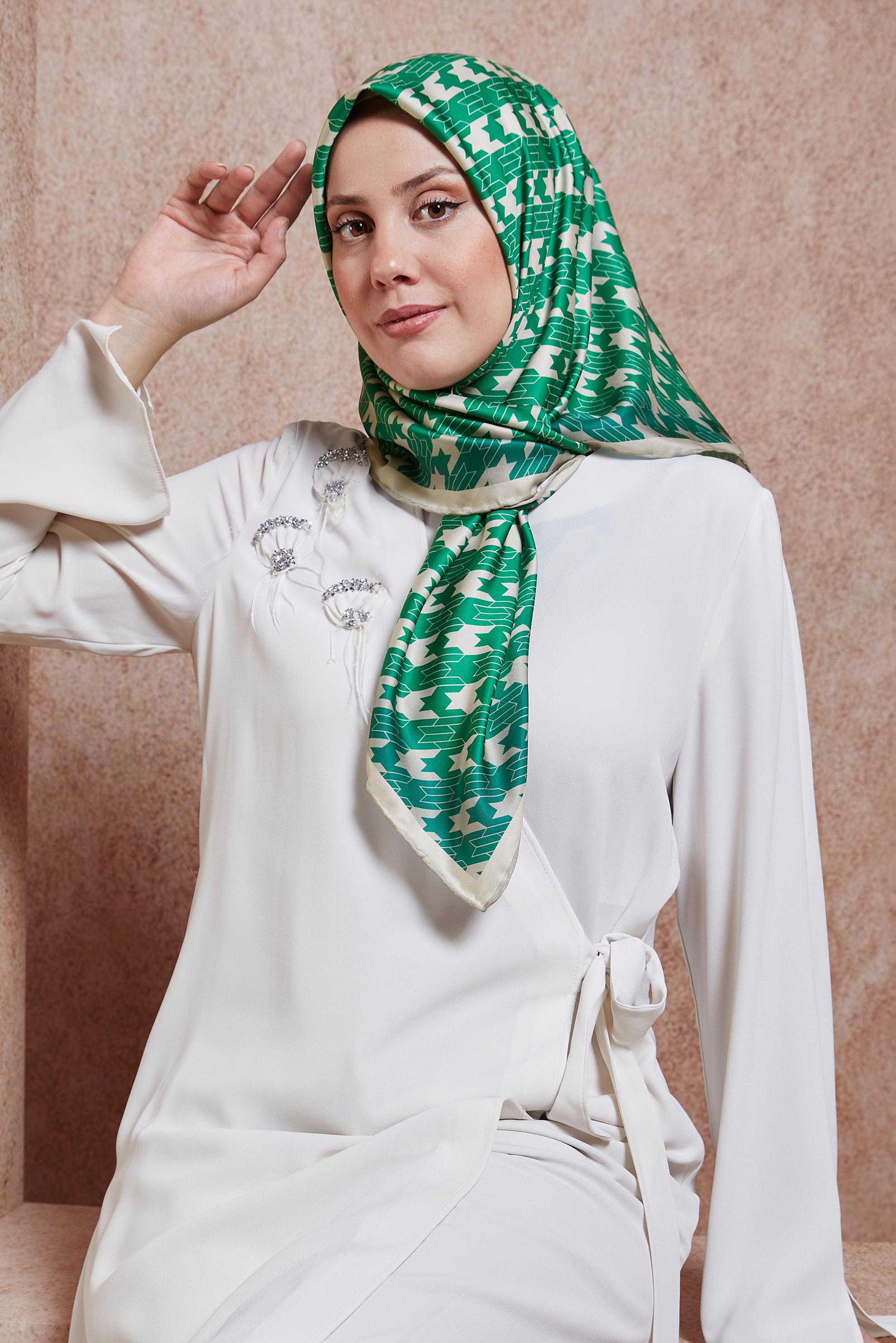 GREEN 6801 ALVİNA DİJİTAL EŞARP(HNM) Modest Hijab Clothing | ALVİNA