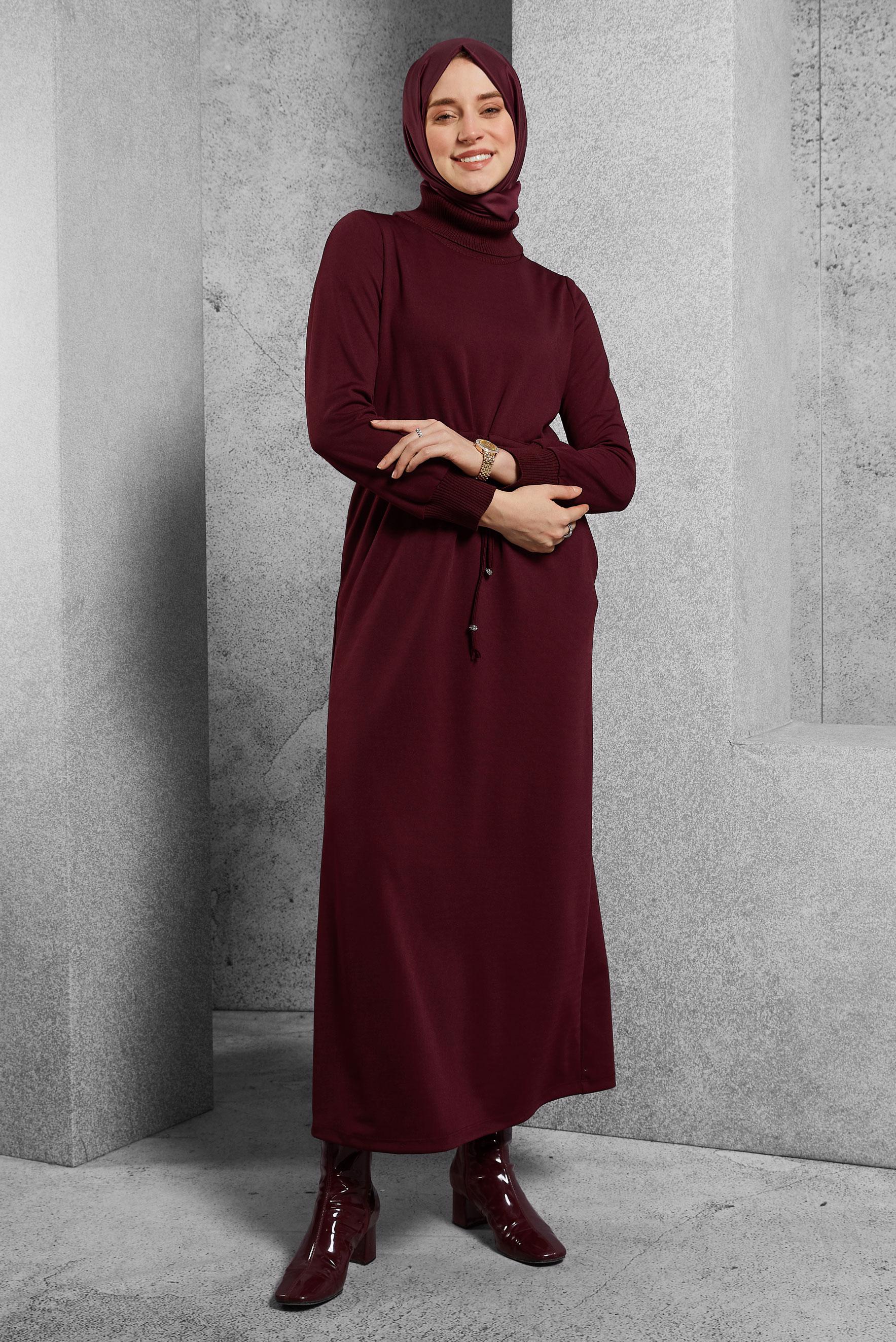 CLARET RED 45231 8528 ELBİSE 38-46 TEK 40 Modest Hijab Clothing | ALVİNA