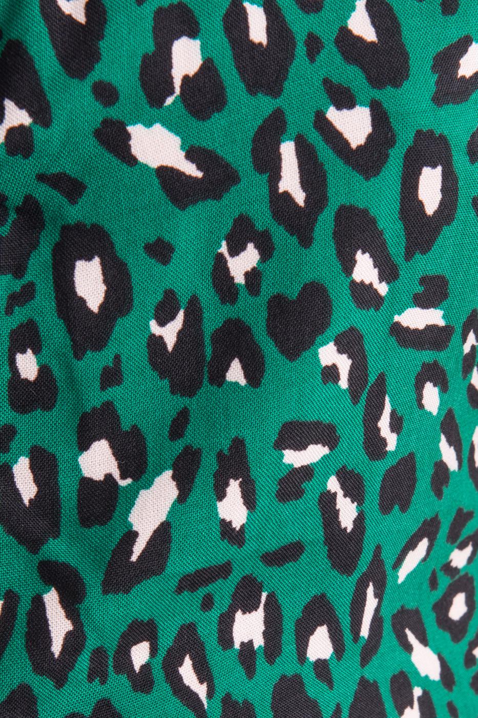 Bayan Yeşil Bağlama Detaylı V Yaka Desenli Bluz
