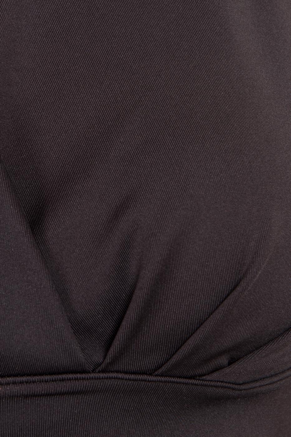 Bayan Siyah Kruvaze Yaka Bel Bant Detaylı Uzun Kol Bluz