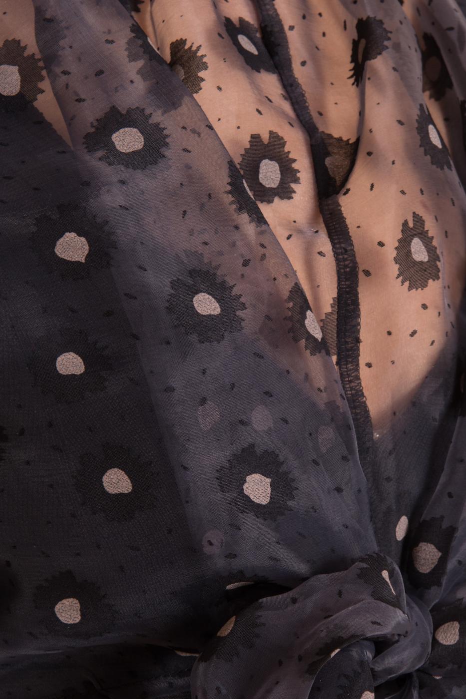 Bayan Siyah Bel Bağlama Detaylı Transparan Bluz