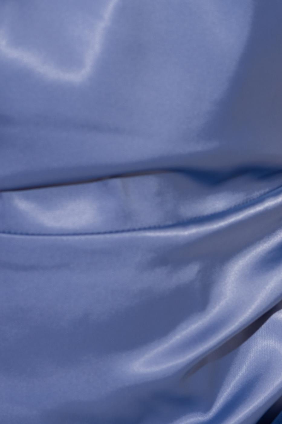 Bayan Mavi Sırt Dekolteli Etek Drape Detaylı Mini Elbise